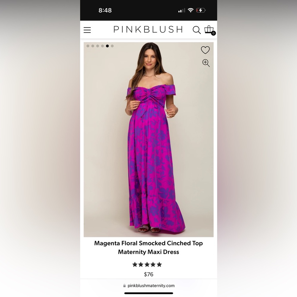 Pink Blush Magenta Floral Smocked Cinched Top Maternity Maxi Dress